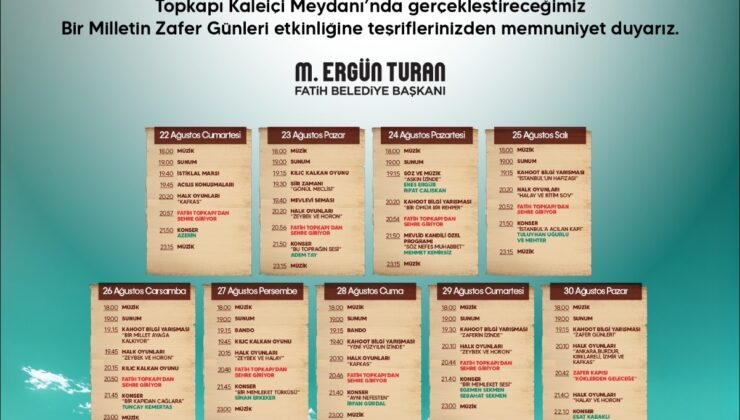 Fatih’te ‘Bir Milletin Zafer Günleri’ Etkinlikleri Başlıyor